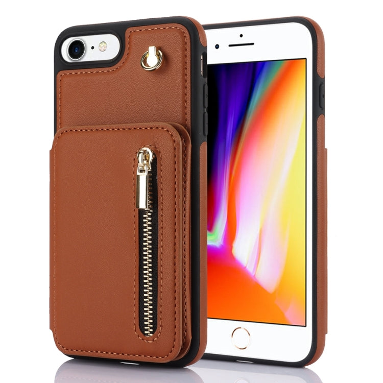 YM006 Skin Feel Zipper Card Bag Phone Case with Dual Lanyard, For iPhone 14 Plus, For iPhone 14, For iPhone 14 Pro, For iPhone 14 Pro Max, For iPhone SE 2022 / 2020 / 8 / 7, For iPhone 13 Pro Max