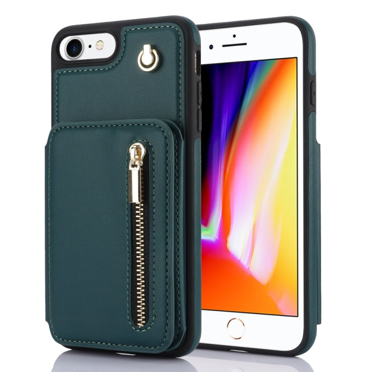 YM006 Skin Feel Zipper Card Bag Phone Case with Dual Lanyard, For iPhone 14 Plus, For iPhone 14, For iPhone 14 Pro, For iPhone 14 Pro Max, For iPhone SE 2022 / 2020 / 8 / 7, For iPhone 13 Pro Max