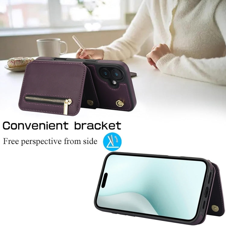 YM006 Skin Feel Zipper Card Bag Phone Case with Dual Lanyard, For iPhone 16 Plus, For iPhone 16, For iPhone 15 Pro Max, For iPhone 15 Pro, For iPhone 15 Plus, For iPhone 15