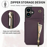 YM006 Skin Feel Zipper Card Bag Phone Case with Dual Lanyard, For iPhone 16 Plus, For iPhone 16, For iPhone 15 Pro Max, For iPhone 15 Pro, For iPhone 15 Plus, For iPhone 15