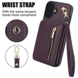 YM006 Skin Feel Zipper Card Bag Phone Case with Dual Lanyard, For iPhone 16 Plus, For iPhone 16, For iPhone 15 Pro Max, For iPhone 15 Pro, For iPhone 15 Plus, For iPhone 15