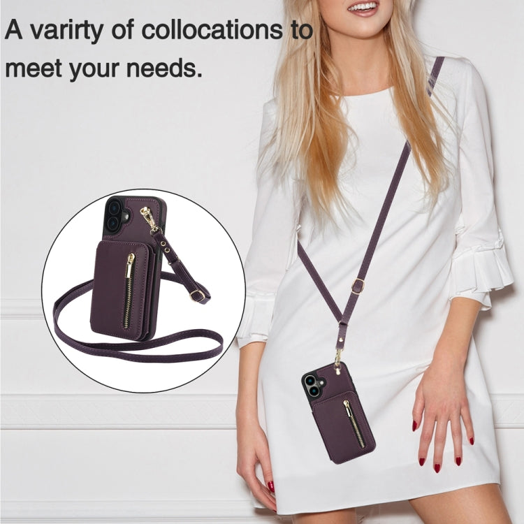 YM006 Skin Feel Zipper Card Bag Phone Case with Dual Lanyard, For iPhone 16 Plus, For iPhone 16, For iPhone 15 Pro Max, For iPhone 15 Pro, For iPhone 15 Plus, For iPhone 15