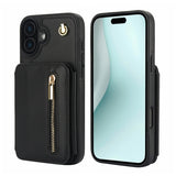YM006 Skin Feel Zipper Card Bag Phone Case with Dual Lanyard, For iPhone 16 Plus, For iPhone 16, For iPhone 15 Pro Max, For iPhone 15 Pro, For iPhone 15 Plus, For iPhone 15