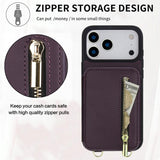 YM006 Skin Feel Zipper Card Bag Phone Case with Dual Lanyard, For iPhone 17 Pro Max, For iPhone 17 Pro, For iPhone 17, For iPhone Air, For iPhone 16 Pro Max, For iPhone 16 Pro