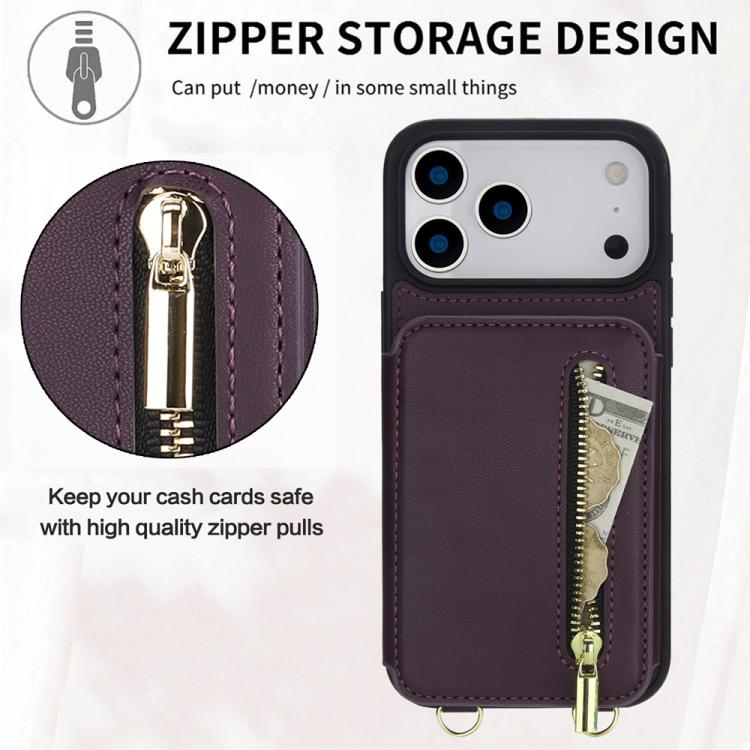YM006 Skin Feel Zipper Card Bag Phone Case with Dual Lanyard, For iPhone 17 Pro Max, For iPhone 17 Pro, For iPhone 17, For iPhone Air, For iPhone 16 Pro Max, For iPhone 16 Pro