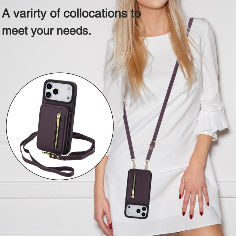 YM006 Skin Feel Zipper Card Bag Phone Case with Dual Lanyard, For iPhone 17 Pro Max, For iPhone 17 Pro, For iPhone 17, For iPhone Air, For iPhone 16 Pro Max, For iPhone 16 Pro