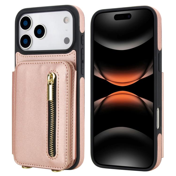 YM006 Skin Feel Zipper Card Bag Phone Case with Dual Lanyard, For iPhone 17 Pro Max, For iPhone 17 Pro, For iPhone 17, For iPhone Air, For iPhone 16 Pro Max, For iPhone 16 Pro