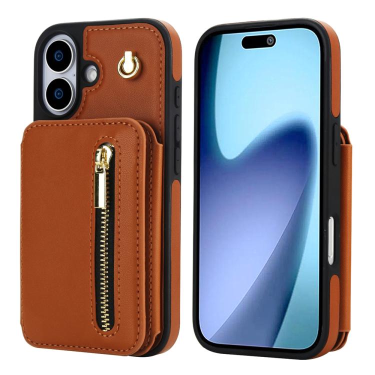 YM006 Skin Feel Zipper Card Bag Phone Case with Dual Lanyard, For iPhone 17 Pro Max, For iPhone 17 Pro, For iPhone 17, For iPhone Air, For iPhone 16 Pro Max, For iPhone 16 Pro