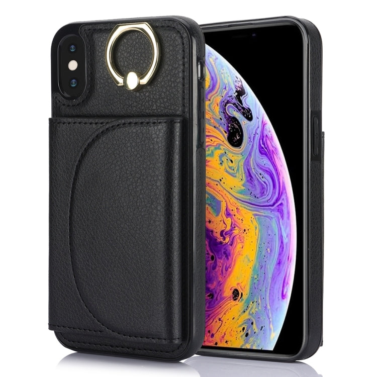 Ring Holder Card Bag Skin Feel Phone Case, For iPhone 11, For iPhone 11 Pro, For iPhone X / XS, For iPhone XR, For iPhone XS Max, For iPhone 7 Plus / 8 Plus