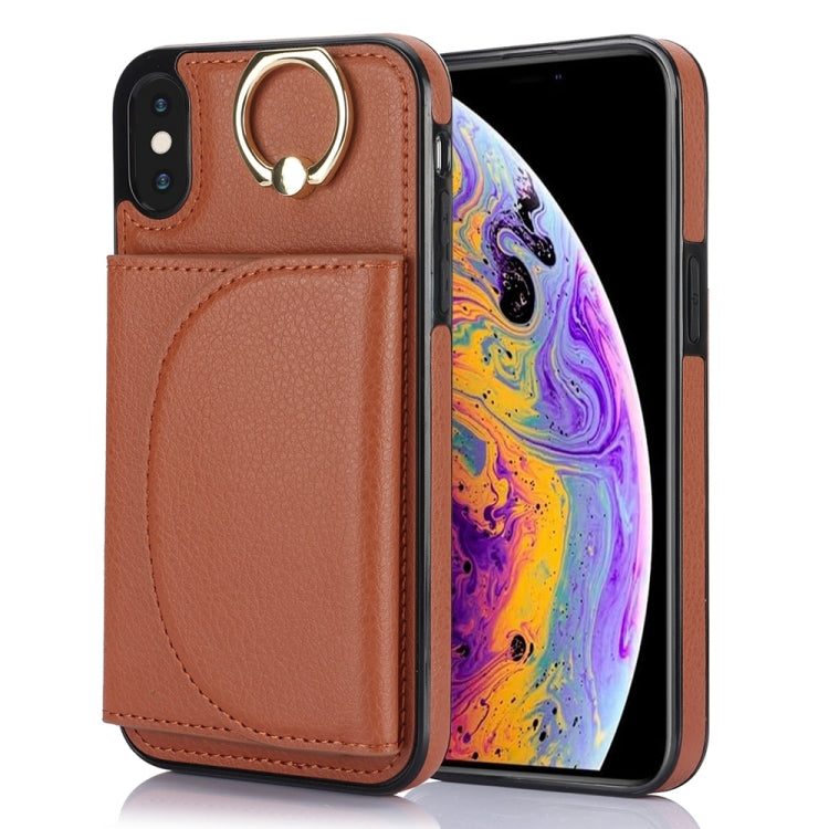 Ring Holder Card Bag Skin Feel Phone Case, For iPhone 11, For iPhone 11 Pro, For iPhone X / XS, For iPhone XR, For iPhone XS Max, For iPhone 7 Plus / 8 Plus