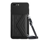 Rhombic Texture Card Bag RFID Phone Case with Long Lanyard, For iPhone 12 mini, For iPhone 11 Pro Max, For iPhone 11, For iPhone 11 Pro, For iPhone XS / X, For iPhone XR, For iPhone XS Max, For iPhone 8 Plus / 7 Plus