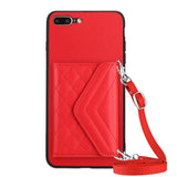 Rhombic Texture Card Bag RFID Phone Case with Long Lanyard, For iPhone 12 mini, For iPhone 11 Pro Max, For iPhone 11, For iPhone 11 Pro, For iPhone XS / X, For iPhone XR, For iPhone XS Max, For iPhone 8 Plus / 7 Plus