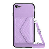 Rhombic Texture Card Bag RFID Phone Case with Long Lanyard, For iPhone SE 2022 / SE 2020, For iPhone 13 Pro Max, For iPhone 13 Pro, For iPhone 13, For iPhone 13 mini, For iPhone 12, For iPhone 12 Pro Max, For iPhone 12 Pro