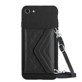 Rhombic Texture Card Bag RFID Phone Case with Long Lanyard, For iPhone SE 2022 / SE 2020, For iPhone 13 Pro Max, For iPhone 13 Pro, For iPhone 13, For iPhone 13 mini, For iPhone 12, For iPhone 12 Pro Max, For iPhone 12 Pro