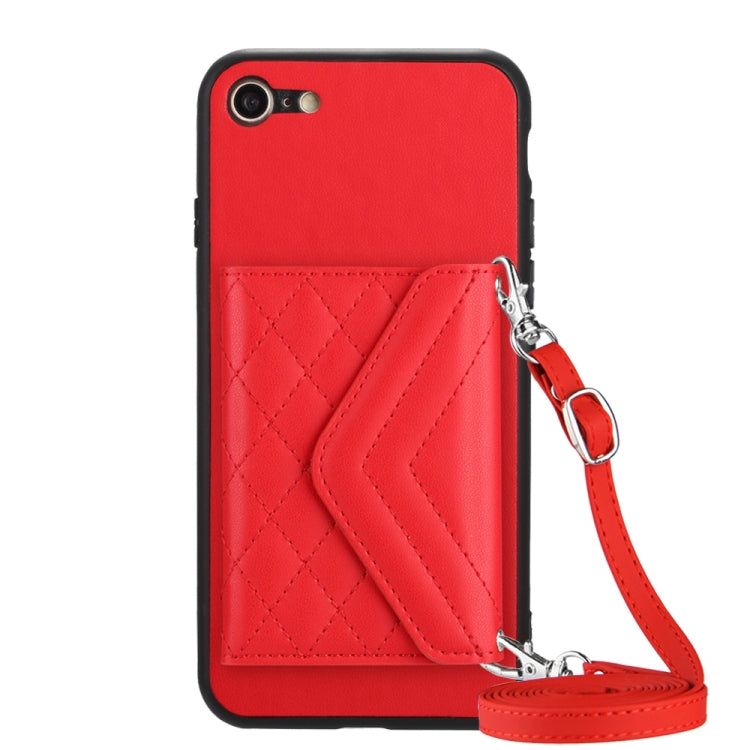 Rhombic Texture Card Bag RFID Phone Case with Long Lanyard, For iPhone SE 2022 / SE 2020, For iPhone 13 Pro Max, For iPhone 13 Pro, For iPhone 13, For iPhone 13 mini, For iPhone 12, For iPhone 12 Pro Max, For iPhone 12 Pro
