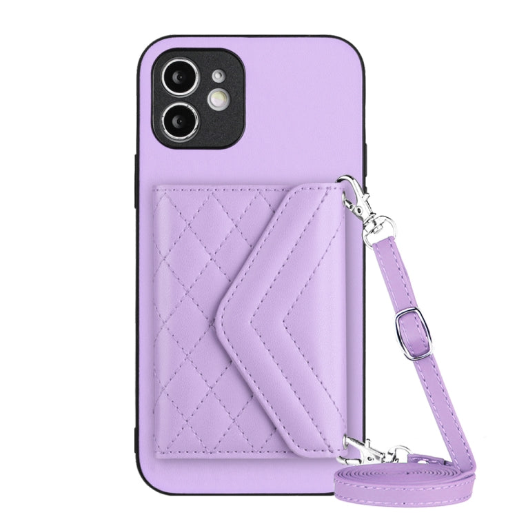 Rhombic Texture Card Bag RFID Phone Case with Long Lanyard, For iPhone 12 mini, For iPhone 11 Pro Max, For iPhone 11, For iPhone 11 Pro, For iPhone XS / X, For iPhone XR, For iPhone XS Max, For iPhone 8 Plus / 7 Plus