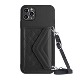 Rhombic Texture Card Bag RFID Phone Case with Long Lanyard, For iPhone 12 mini, For iPhone 11 Pro Max, For iPhone 11, For iPhone 11 Pro, For iPhone XS / X, For iPhone XR, For iPhone XS Max, For iPhone 8 Plus / 7 Plus