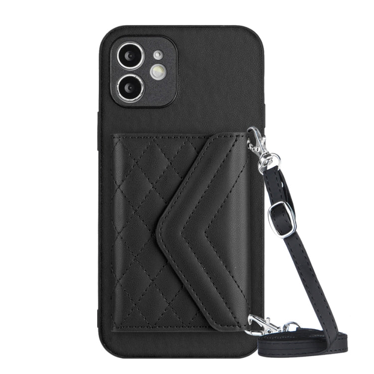 Rhombic Texture Card Bag RFID Phone Case with Long Lanyard, For iPhone SE 2022 / SE 2020, For iPhone 13 Pro Max, For iPhone 13 Pro, For iPhone 13, For iPhone 13 mini, For iPhone 12, For iPhone 12 Pro Max, For iPhone 12 Pro