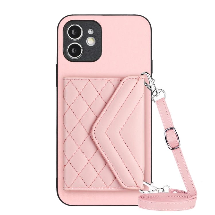Rhombic Texture Card Bag RFID Phone Case with Long Lanyard, For iPhone 12 mini, For iPhone 11 Pro Max, For iPhone 11, For iPhone 11 Pro, For iPhone XS / X, For iPhone XR, For iPhone XS Max, For iPhone 8 Plus / 7 Plus