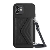 Rhombic Texture Card Bag RFID Phone Case with Long Lanyard, For iPhone 12 mini, For iPhone 11 Pro Max, For iPhone 11, For iPhone 11 Pro, For iPhone XS / X, For iPhone XR, For iPhone XS Max, For iPhone 8 Plus / 7 Plus