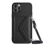 Rhombic Texture Card Bag RFID Phone Case with Long Lanyard, For iPhone SE 2022 / SE 2020, For iPhone 13 Pro Max, For iPhone 13 Pro, For iPhone 13, For iPhone 13 mini, For iPhone 12, For iPhone 12 Pro Max, For iPhone 12 Pro