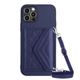 Rhombic Texture Card Bag RFID Phone Case with Long Lanyard, For iPhone SE 2022 / SE 2020, For iPhone 13 Pro Max, For iPhone 13 Pro, For iPhone 13, For iPhone 13 mini, For iPhone 12, For iPhone 12 Pro Max, For iPhone 12 Pro