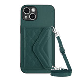 Rhombic Texture Card Bag RFID Phone Case with Long Lanyard, For iPhone SE 2022 / SE 2020, For iPhone 13 Pro Max, For iPhone 13 Pro, For iPhone 13, For iPhone 13 mini, For iPhone 12, For iPhone 12 Pro Max, For iPhone 12 Pro