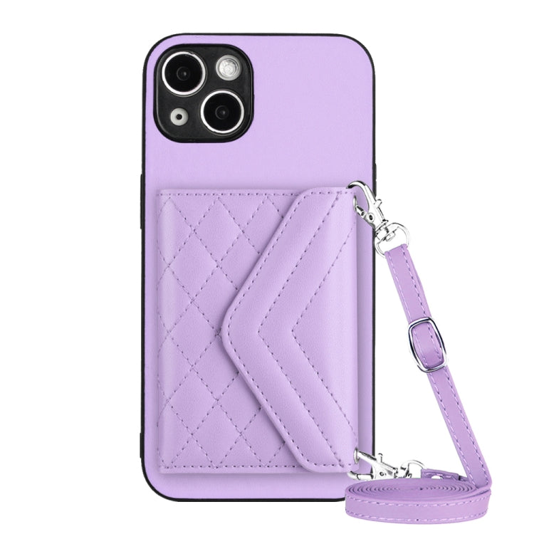 Rhombic Texture Card Bag RFID Phone Case with Long Lanyard, For iPhone SE 2022 / SE 2020, For iPhone 13 Pro Max, For iPhone 13 Pro, For iPhone 13, For iPhone 13 mini, For iPhone 12, For iPhone 12 Pro Max, For iPhone 12 Pro