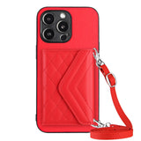 Rhombic Texture Card Bag RFID Phone Case with Long Lanyard, For iPhone SE 2022 / SE 2020, For iPhone 13 Pro Max, For iPhone 13 Pro, For iPhone 13, For iPhone 13 mini, For iPhone 12, For iPhone 12 Pro Max, For iPhone 12 Pro