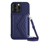Rhombic Texture Card Bag RFID Phone Case with Long Lanyard, For iPhone SE 2022 / SE 2020, For iPhone 13 Pro Max, For iPhone 13 Pro, For iPhone 13, For iPhone 13 mini, For iPhone 12, For iPhone 12 Pro Max, For iPhone 12 Pro