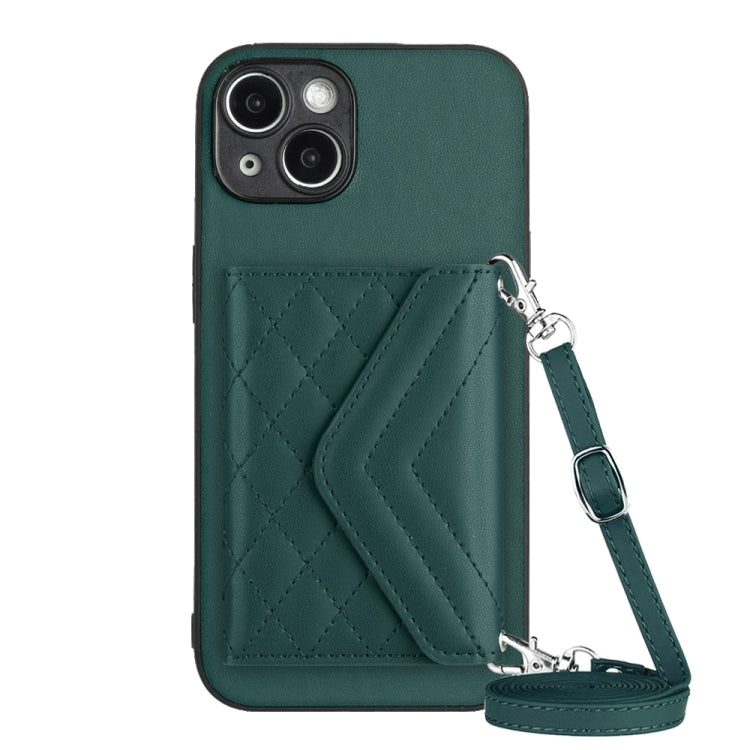 Rhombic Texture Card Bag RFID Phone Case with Long Lanyard, For iPhone 15 Pro Max, For iPhone 15 Pro, For iPhone 15 Plus, For iPhone 15, For iPhone 14 Plus, For iPhone 14, For iPhone 14 Pro, For iPhone 14 Pro Max