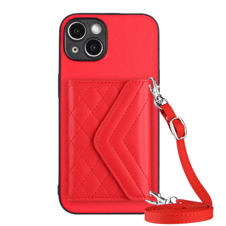 Rhombic Texture Card Bag RFID Phone Case with Long Lanyard, For iPhone 15 Pro Max, For iPhone 15 Pro, For iPhone 15 Plus, For iPhone 15, For iPhone 14 Plus, For iPhone 14, For iPhone 14 Pro, For iPhone 14 Pro Max
