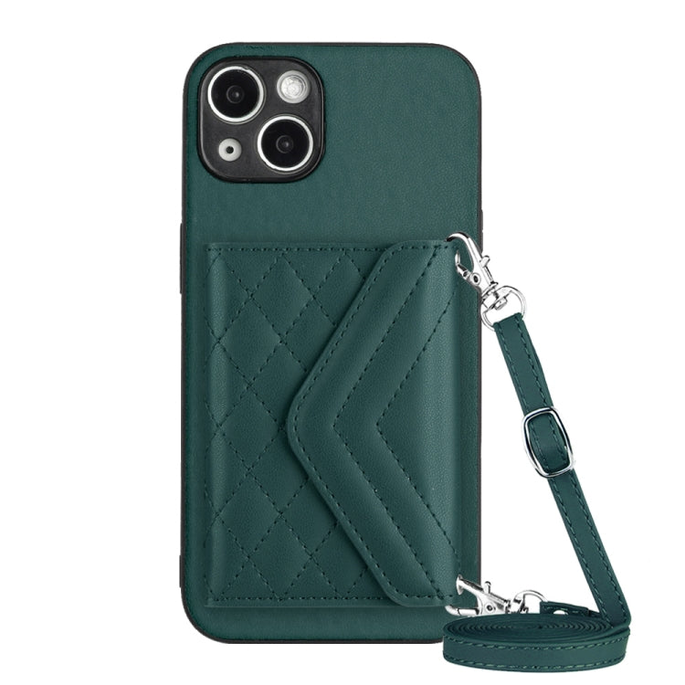 Rhombic Texture Card Bag RFID Phone Case with Long Lanyard, For iPhone 15 Pro Max, For iPhone 15 Pro, For iPhone 15 Plus, For iPhone 15, For iPhone 14 Plus, For iPhone 14, For iPhone 14 Pro, For iPhone 14 Pro Max