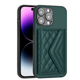 Rhombic Texture Card Bag RFID Phone Case with Long Lanyard, For iPhone 15 Pro Max, For iPhone 15 Pro, For iPhone 15 Plus, For iPhone 15, For iPhone 14 Plus, For iPhone 14, For iPhone 14 Pro, For iPhone 14 Pro Max