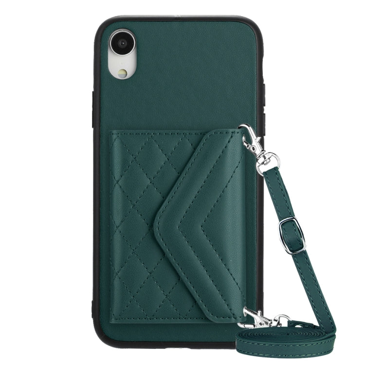 Rhombic Texture Card Bag RFID Phone Case with Long Lanyard, For iPhone 12 mini, For iPhone 11 Pro Max, For iPhone 11, For iPhone 11 Pro, For iPhone XS / X, For iPhone XR, For iPhone XS Max, For iPhone 8 Plus / 7 Plus