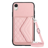 Rhombic Texture Card Bag RFID Phone Case with Long Lanyard, For iPhone 12 mini, For iPhone 11 Pro Max, For iPhone 11, For iPhone 11 Pro, For iPhone XS / X, For iPhone XR, For iPhone XS Max, For iPhone 8 Plus / 7 Plus