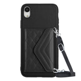 Rhombic Texture Card Bag RFID Phone Case with Long Lanyard, For iPhone 12 mini, For iPhone 11 Pro Max, For iPhone 11, For iPhone 11 Pro, For iPhone XS / X, For iPhone XR, For iPhone XS Max, For iPhone 8 Plus / 7 Plus