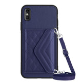 Rhombic Texture Card Bag RFID Phone Case with Long Lanyard, For iPhone 12 mini, For iPhone 11 Pro Max, For iPhone 11, For iPhone 11 Pro, For iPhone XS / X, For iPhone XR, For iPhone XS Max, For iPhone 8 Plus / 7 Plus