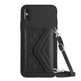 Rhombic Texture Card Bag RFID Phone Case with Long Lanyard, For iPhone 12 mini, For iPhone 11 Pro Max, For iPhone 11, For iPhone 11 Pro, For iPhone XS / X, For iPhone XR, For iPhone XS Max, For iPhone 8 Plus / 7 Plus