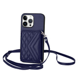Rhombic Texture Card Bag RFID Phone Case with Long Lanyard, For iPhone 17 Pro Max, For iPhone 17 Pro, For iPhone 17, For iPhone Air, For iPhone 16 Pro Max, For iPhone 16 Pro, For iPhone 16 Plus, For iPhone 16