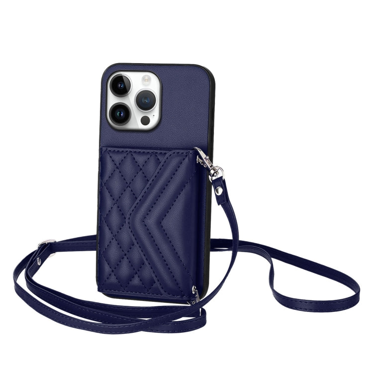 Rhombic Texture Card Bag RFID Phone Case with Long Lanyard, For iPhone 17 Pro Max, For iPhone 17 Pro, For iPhone 17, For iPhone Air, For iPhone 16 Pro Max, For iPhone 16 Pro, For iPhone 16 Plus, For iPhone 16