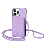 Rhombic Texture Card Bag RFID Phone Case with Long Lanyard, For iPhone 17 Pro Max, For iPhone 17 Pro, For iPhone 17, For iPhone Air, For iPhone 16 Pro Max, For iPhone 16 Pro, For iPhone 16 Plus, For iPhone 16