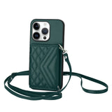 Rhombic Texture Card Bag RFID Phone Case with Long Lanyard, For iPhone 17 Pro Max, For iPhone 17 Pro, For iPhone 17, For iPhone Air, For iPhone 16 Pro Max, For iPhone 16 Pro, For iPhone 16 Plus, For iPhone 16