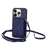 Rhombic Texture Card Bag RFID Phone Case with Long Lanyard, For iPhone 17 Pro Max, For iPhone 17 Pro, For iPhone 17, For iPhone Air, For iPhone 16 Pro Max, For iPhone 16 Pro, For iPhone 16 Plus, For iPhone 16
