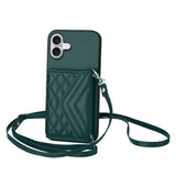 Rhombic Texture Card Bag RFID Phone Case with Long Lanyard, For iPhone 17 Pro Max, For iPhone 17 Pro, For iPhone 17, For iPhone Air, For iPhone 16 Pro Max, For iPhone 16 Pro, For iPhone 16 Plus, For iPhone 16
