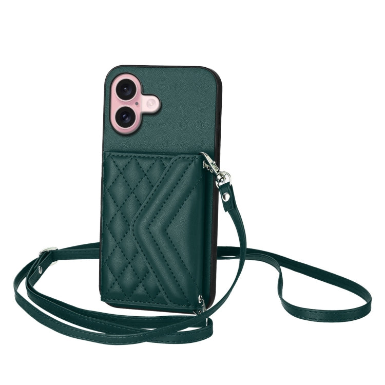 Rhombic Texture Card Bag RFID Phone Case with Long Lanyard, For iPhone 17 Pro Max, For iPhone 17 Pro, For iPhone 17, For iPhone Air, For iPhone 16 Pro Max, For iPhone 16 Pro, For iPhone 16 Plus, For iPhone 16