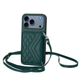 Rhombic Texture Card Bag RFID Phone Case with Long Lanyard, For iPhone 17 Pro Max, For iPhone 17 Pro, For iPhone 17, For iPhone Air, For iPhone 16 Pro Max, For iPhone 16 Pro, For iPhone 16 Plus, For iPhone 16