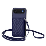 Rhombic Texture Card Bag RFID Phone Case with Long Lanyard, For iPhone 17 Pro Max, For iPhone 17 Pro, For iPhone 17, For iPhone Air, For iPhone 16 Pro Max, For iPhone 16 Pro, For iPhone 16 Plus, For iPhone 16