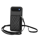 Rhombic Texture Card Bag RFID Phone Case with Long Lanyard, For iPhone 17 Pro Max, For iPhone 17 Pro, For iPhone 17, For iPhone Air, For iPhone 16 Pro Max, For iPhone 16 Pro, For iPhone 16 Plus, For iPhone 16