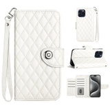 Rhombic Texture Flip Leather Phone Case with Lanyard, For iPhone 16, For iPhone 15 Pro Max, For iPhone 15 Pro, For iPhone 15 Plus, For iPhone 15, For iPhone 14 Plus, For iPhone 14, For iPhone 14 Pro